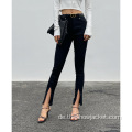 Neue Ankünfte schwarz Long Slit Skinny Hose